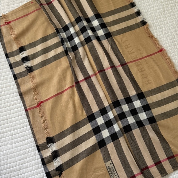 Burberry Check Wool Silk Scarf Sand/Lichen - Picture 4 of 4